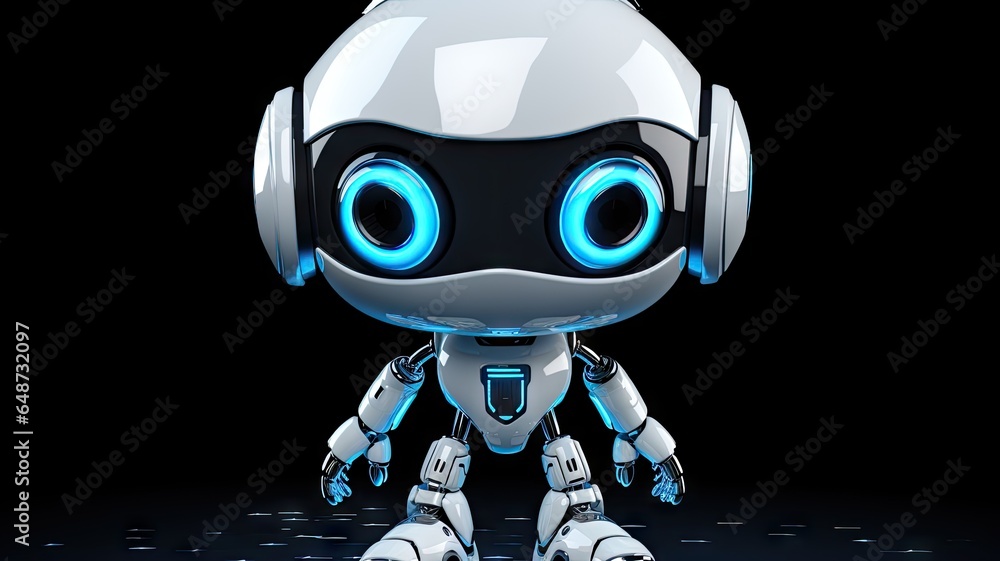Portrait of white blue cyborg robot humanoid on dark background. Portrait of white blue cyborg robot humanoid on dark background.