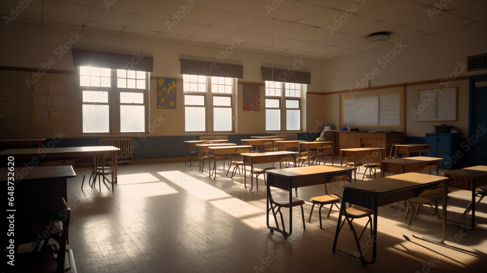 Fototapeta premium Empty Classroom in Bright Light.
