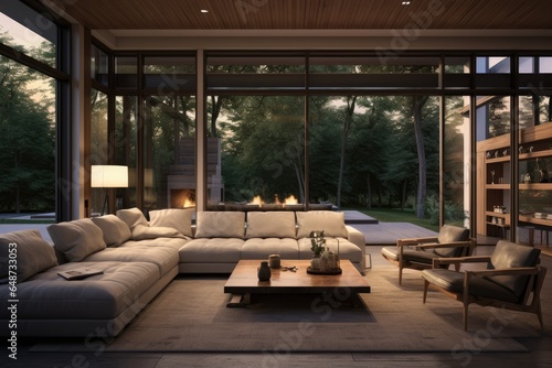 Forest Modern Family Room Interior with Luxury Furniture and Clean Space © Bryan