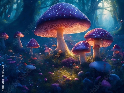 Purple and orange mushroom in the night