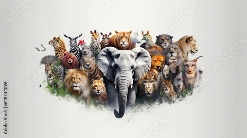 Group of animals, isolated background, Animal conservation concept, Generative ai