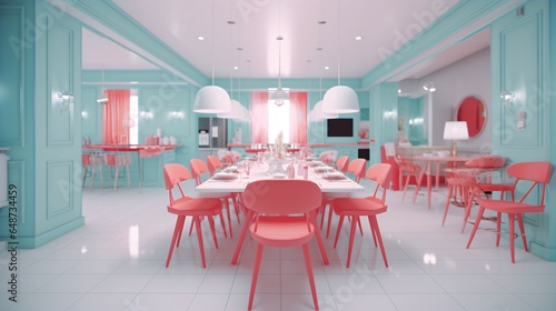  Dining Room A Cute and Fashionable Space with Pastel and Light Blue-Red Color Palette.