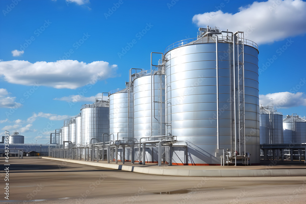 Large Storage Tanks and Silos Standing Tall, Safeguarding Precious Raw Materials within an Industrial Facility
