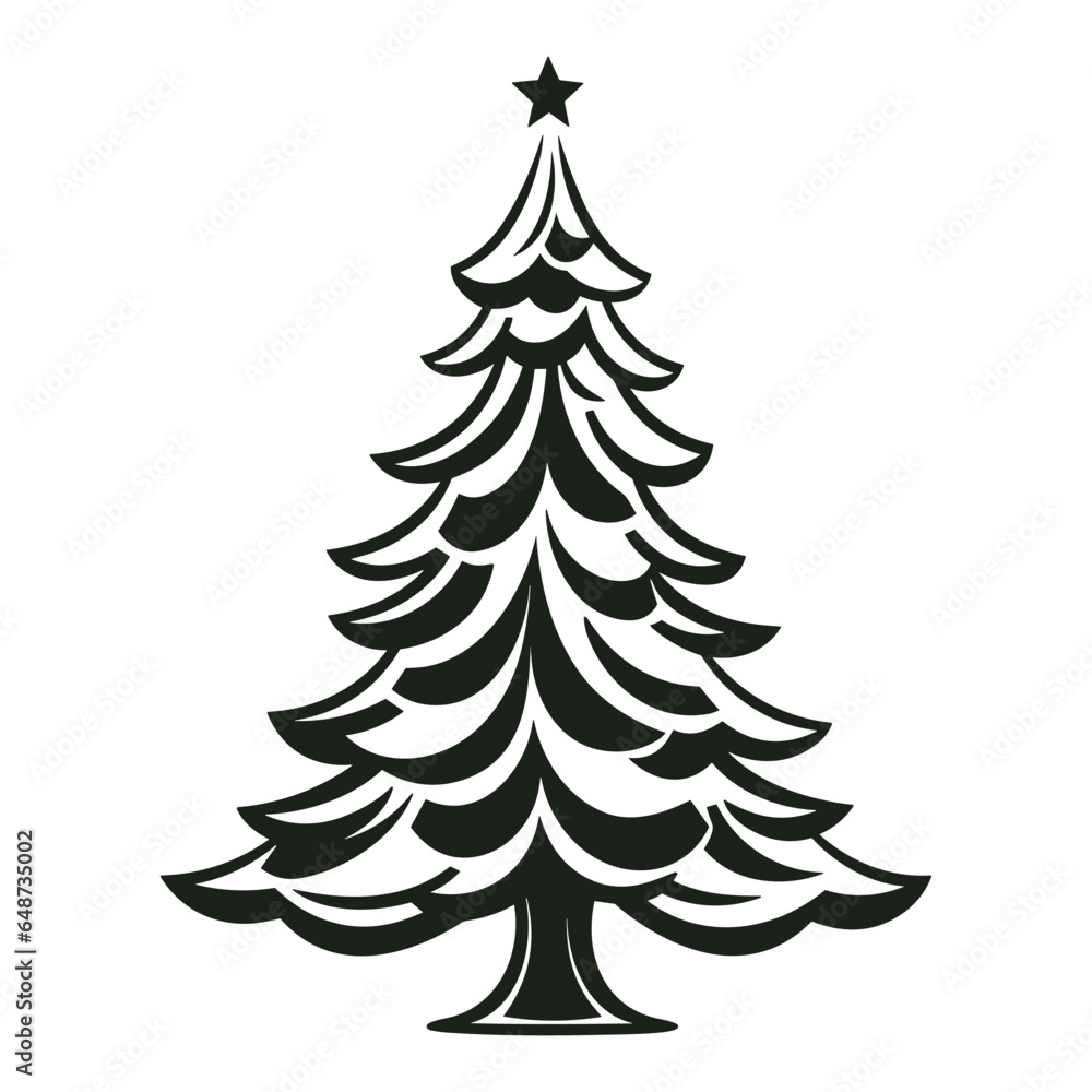 Christmas Tree vector silhouette isolated on white background, Xmas