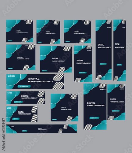 Modern business web banner template design in standard size deep blue color.