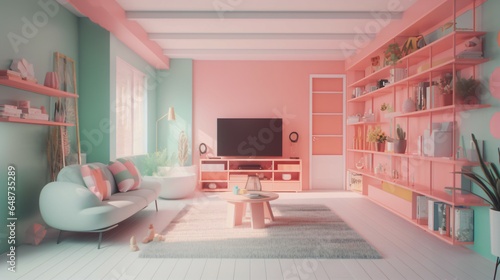  Gaming Room with Pastel and Multicolored  Bright Accents A Cute and Fashionable Space for Gaming Enthusiasts.