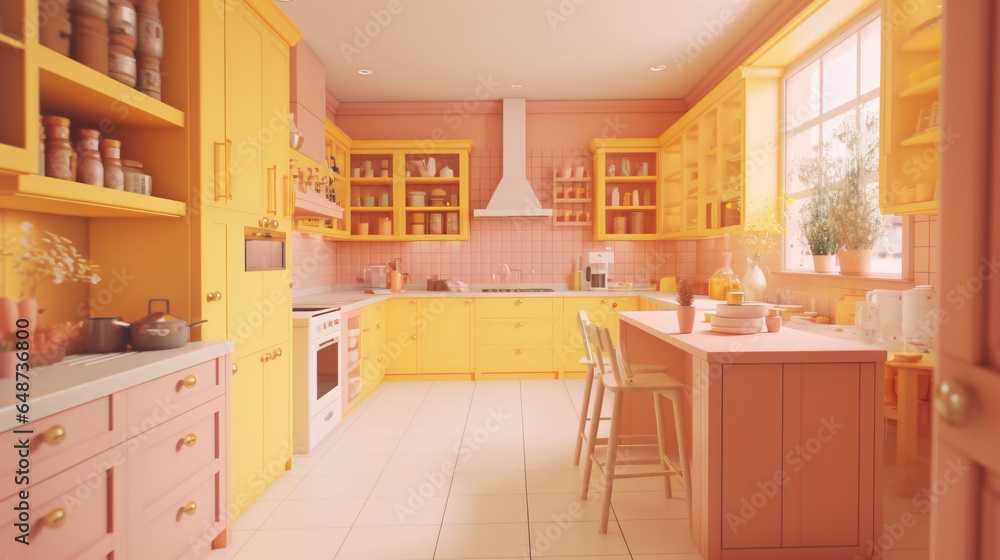 Kitchen Room with a Cute and Fashionable Blend of Pastel and Multicolored and Bright Accents. Kitchen Room with a Cute and Fashionable Blend of Pastel and Multicolored and Bright Accents.