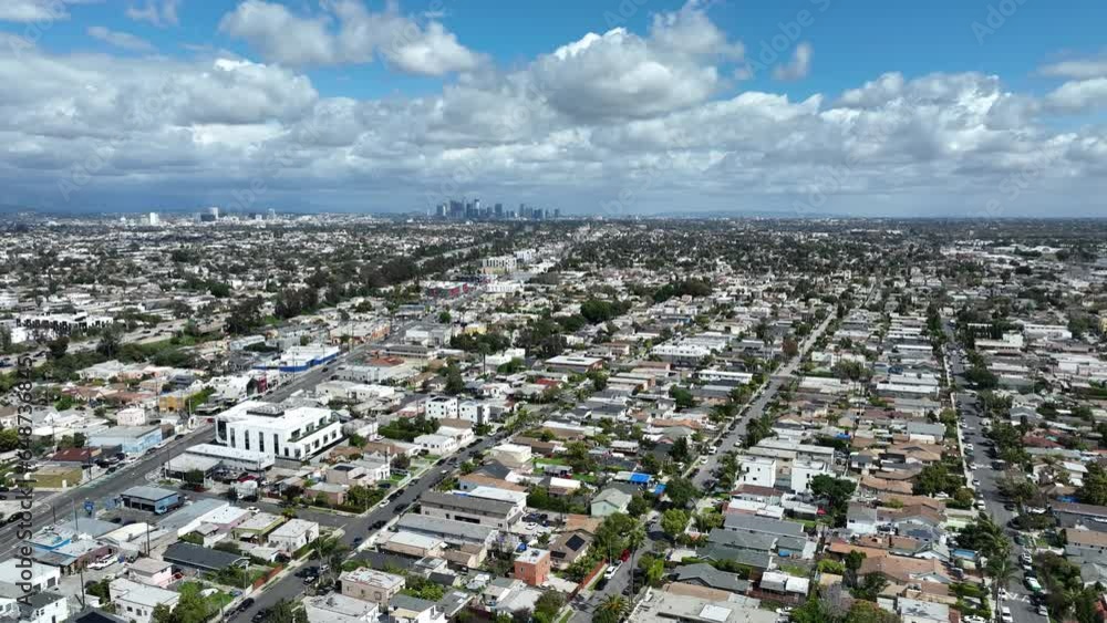 Los Angeles Downtown from West Adams Aerial Shot Orbit L California USA