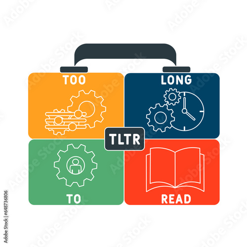 TLTR too long to read acronym. business concept background.  vector illustration concept with keywords and icons. lettering illustration with icons for web banner, flyer, landing