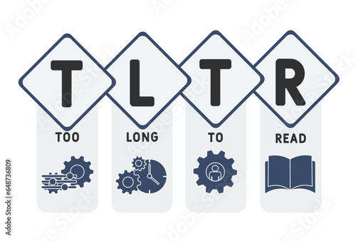 TLTR too long to read acronym. business concept background.  vector illustration concept with keywords and icons. lettering illustration with icons for web banner, flyer, landing
