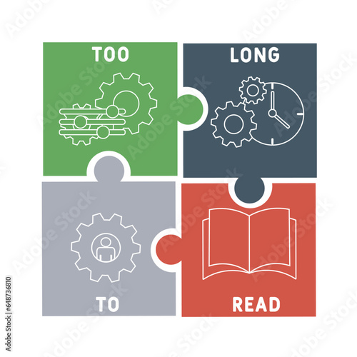 TLTR too long to read acronym. business concept background.  vector illustration concept with keywords and icons. lettering illustration with icons for web banner, flyer, landing