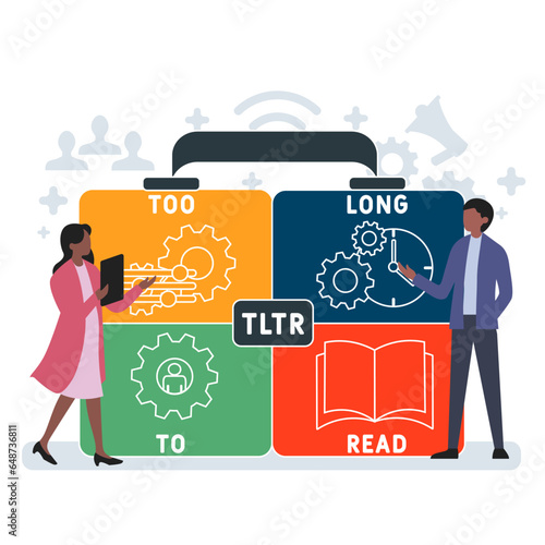 TLTR too long to read acronym. business concept background.  vector illustration concept with keywords and icons. lettering illustration with icons for web banner, flyer, landing