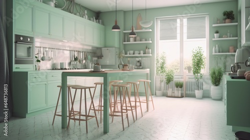 Kitchen Room with a Cute and Fashionable Blend of Pastel and Multicolored and Bright Accents.