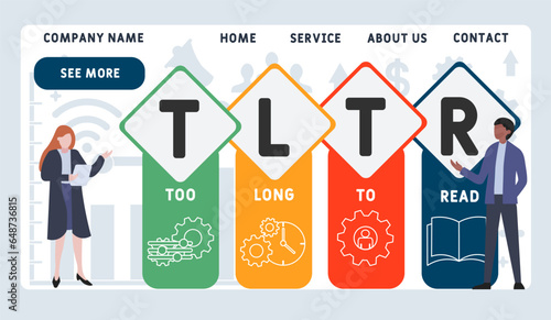 TLTR too long to read acronym. business concept background.  vector illustration concept with keywords and icons. lettering illustration with icons for web banner, flyer, landing