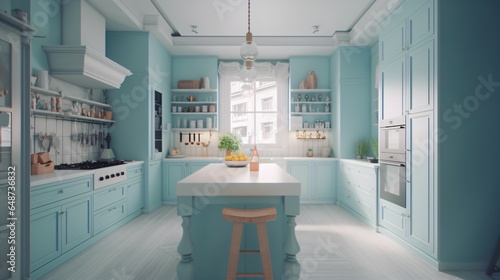 Kitchen Room with a Cute and Fashionable Blend of Pastel and Multicolored and Bright Accents.