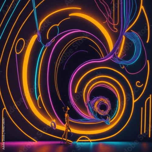 Portal com linhas coloridas, neon 90s moderno photo
