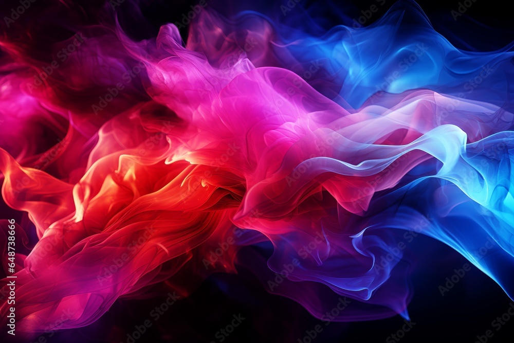 Flowing Colored Smoke on Black Background, abstract background of multicolored smoke in the form of a wave.