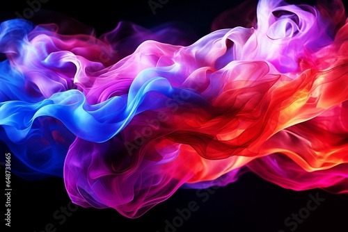 Flowing Colored Smoke on Black Background, abstract background of multicolored smoke in the form of a wave.