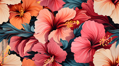 Seamless Vibrant Hibiscus Pattern