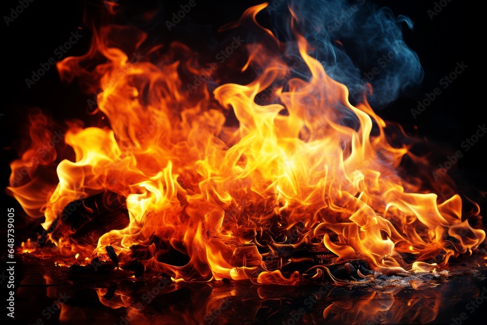 Burning fire close up bright orange and red flames on a dark background, Abstract blaze fire flame texture background. Burning fire close up bright orange and red flames on a dark background, Abstract blaze fire flame texture background.