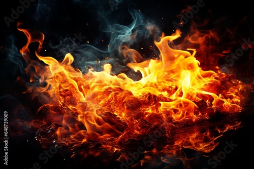 Burning fire close up bright orange and red flames on a dark background, Abstract blaze fire flame texture background.