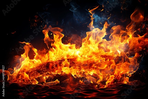 Burning fire close up bright orange and red flames on a dark background, Abstract blaze fire flame texture background.