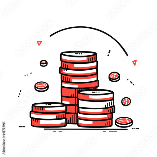 Tax refund vector icon in minimalistic, black and red line work, japan web