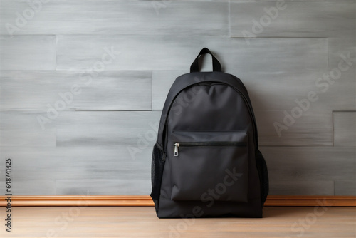 Full Bookbag or Backpack on a Wooden Floor Against a Wall in a Contemporary Home, Generative AI