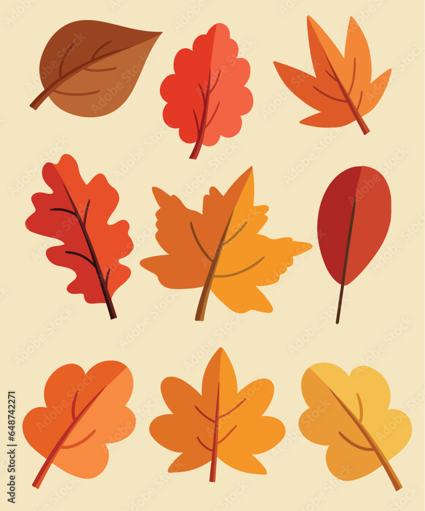 Obraz premium Vector flat autumn leaves collection