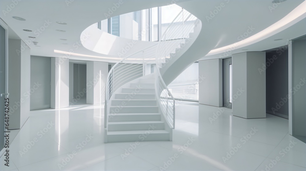 White Staircase in a Modern Business Center A Striking Architectural Feature. White Staircase in a Modern Business Center A Striking Architectural Feature.