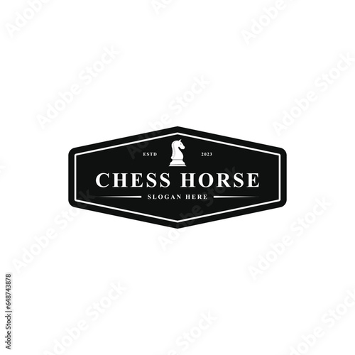 Black chess horse knight piece silhouette logo design vintage retro style