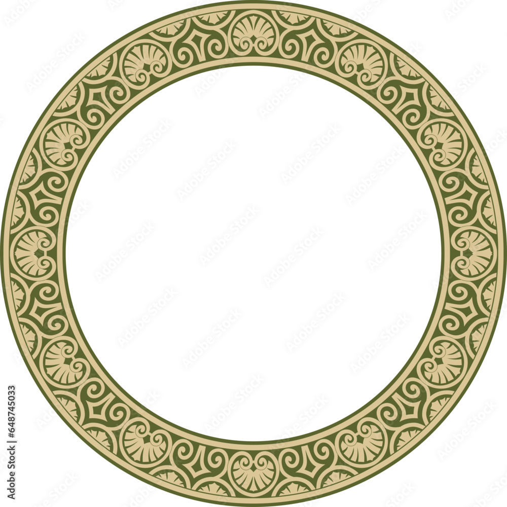 Vector gold and green round classic renaissance ornament. Circle, ring european border, revival style frame.. Vector gold and green round classic renaissance ornament. Circle, ring european border, revival style frame..