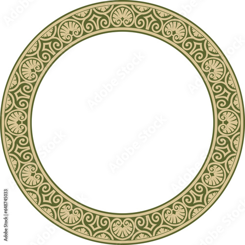 Vector gold and green round classic renaissance ornament. Circle, ring european border, revival style frame..