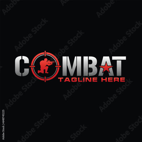 combat text with soldier logo design