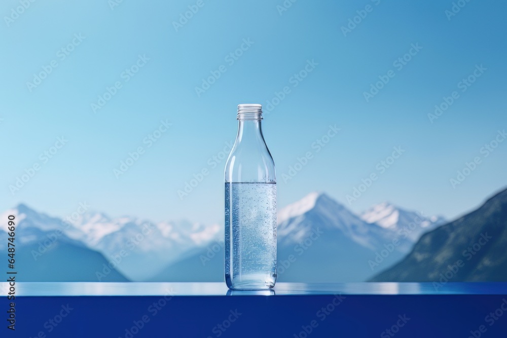 Water Bottle on Aesthetic Scenery, Pure Mineral Water Advertising. Healthy Drink Natural Water Water Bottle on Aesthetic Scenery, Pure Mineral Water Advertising. Healthy Drink Natural Water