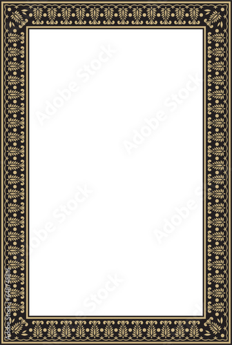 Vector square gold with black Indian national ornament. Ethnic plant border. Flowers frame. Poppies and leaves..