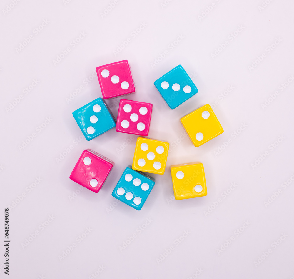colorful dice on a white background colorful dice on a white background