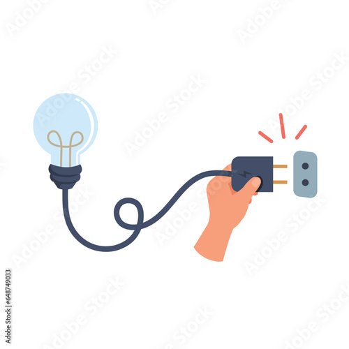 Hand holding electric unplug a cord from an outlet and lighting concept. Saving energy vector.