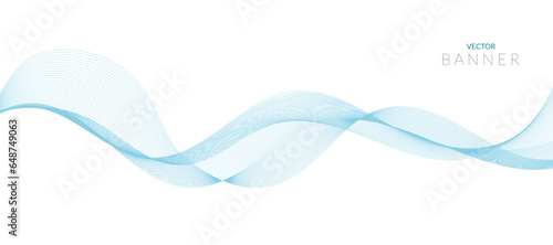 Modern vector banner template with blue wavy lines