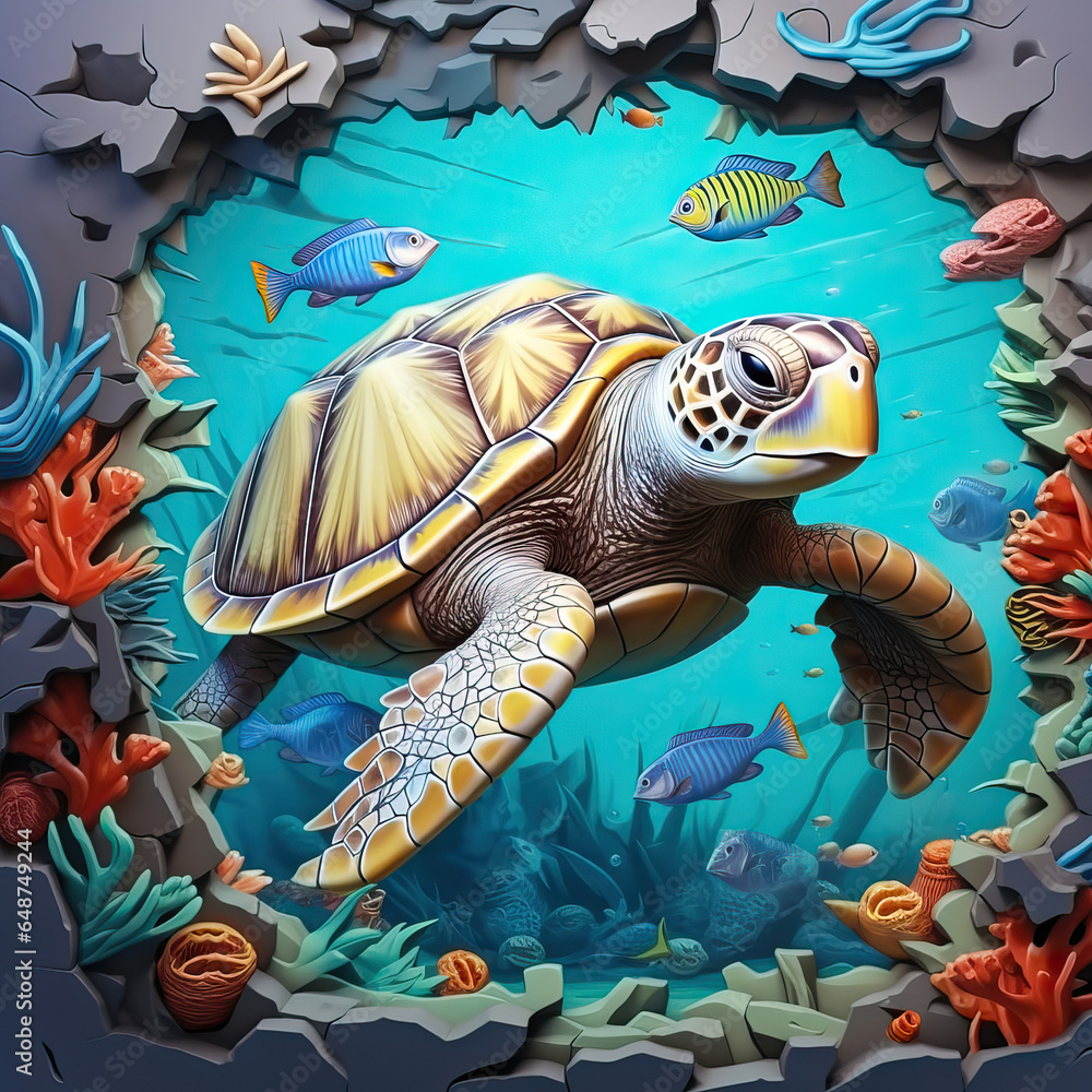 Underwater Serenity: A Sea Turtle’s Journey Amidst Coral and Fish ...