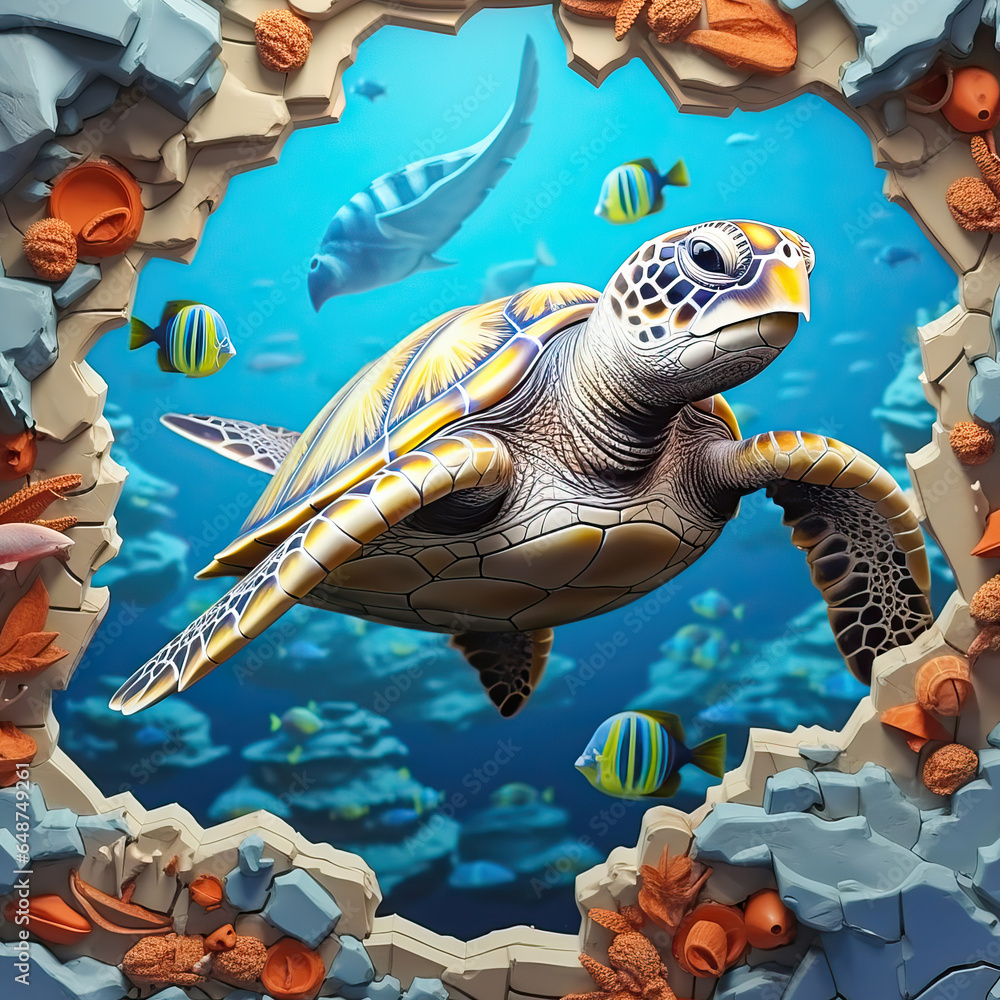 Underwater Serenity: A Sea Turtle’s Journey Amidst Coral and Fish ...
