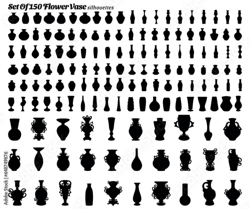 Set of 150 flower vase collection silhouette vector illustration