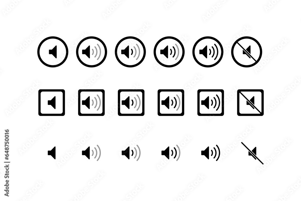 speaker icons set. sound icons set. sound icons with different signal ...