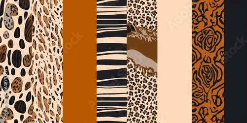 Hand drawn ethnic striped abstract pattern with leopard skin. Collage contemporary print. Fashionable template for design, Generative AI 