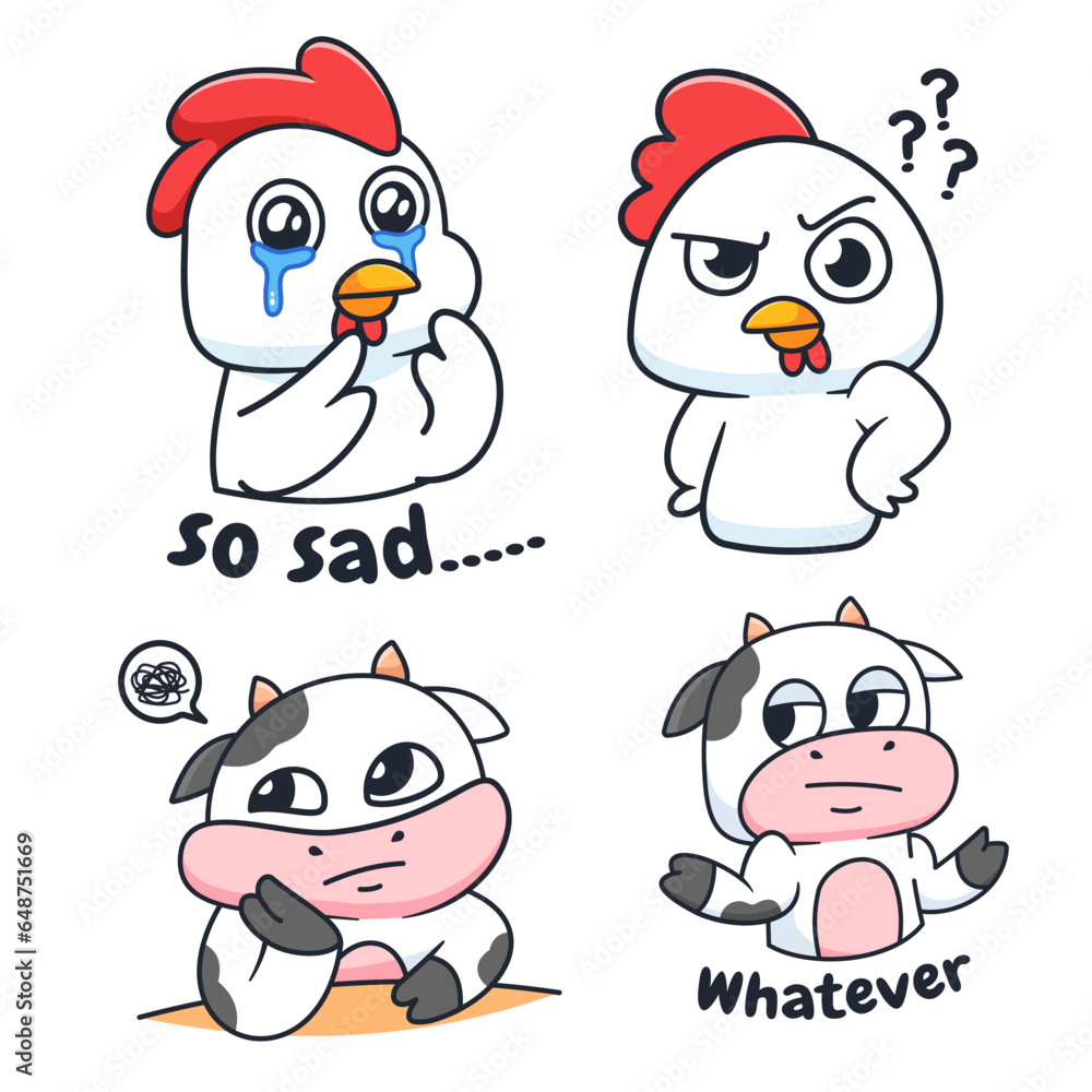 Vector Cute Animal Character Collection Emotes Element Collection Isolated Vector Cute Animal Character Collection Emotes Element Collection Isolated