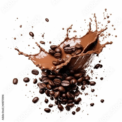 Abstract Splashes of Coffee with Beans. generative ai