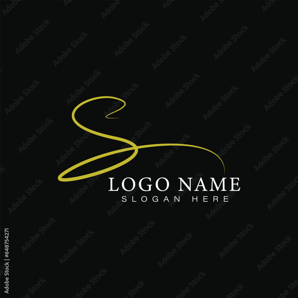 S letter handwritten logo design. Golden color signature s logo icon design 