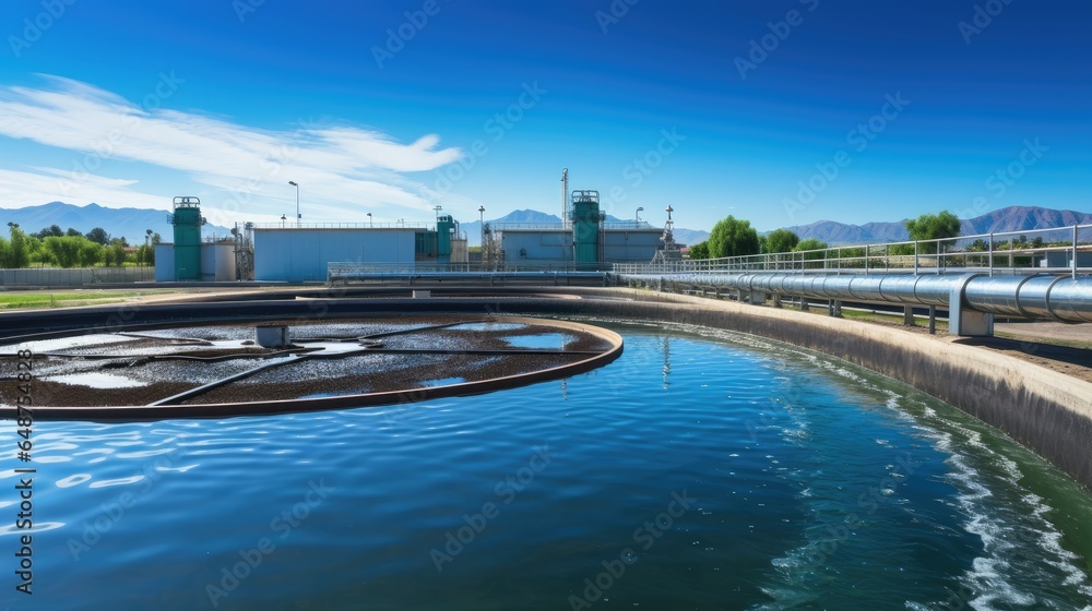 Industrial wastewater treatment plant purifying water before it is discharged, Generative Ai
