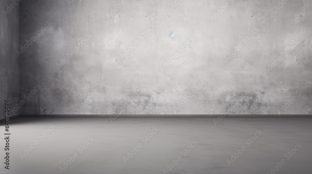 A studio with empty gray wall interiors featuring a concrete backdrop and floor