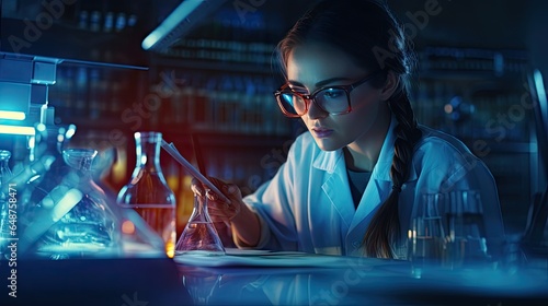 Female researcher working in a science laboratory Cropipette containing test tubes in a large modern laboratory